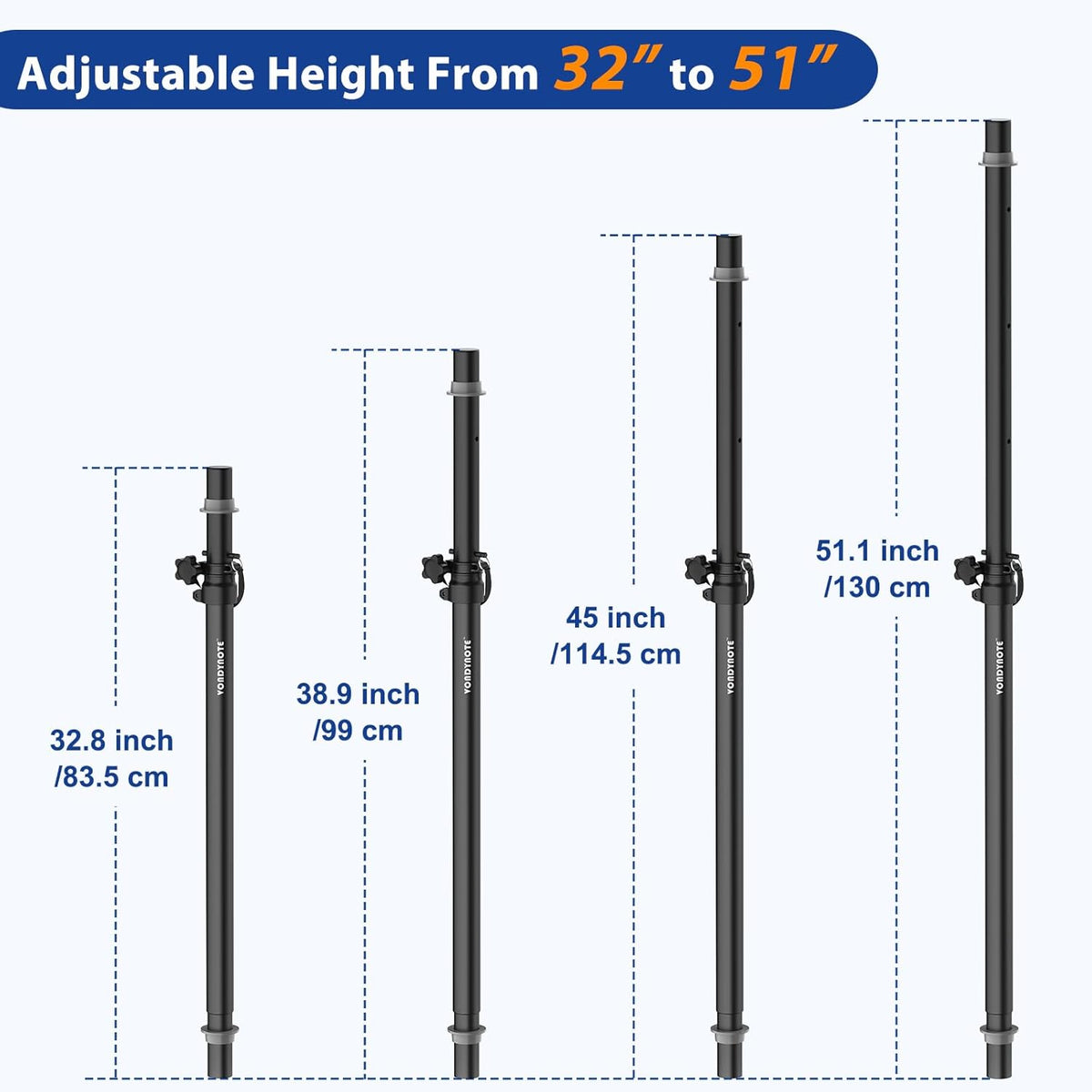 Set of 2 Speaker Poles for Subwoofer Extended Speaker Pole Only Fits Subwoofers with 35mm Pole Mount, 32.8"-51.1" Height Adjustable