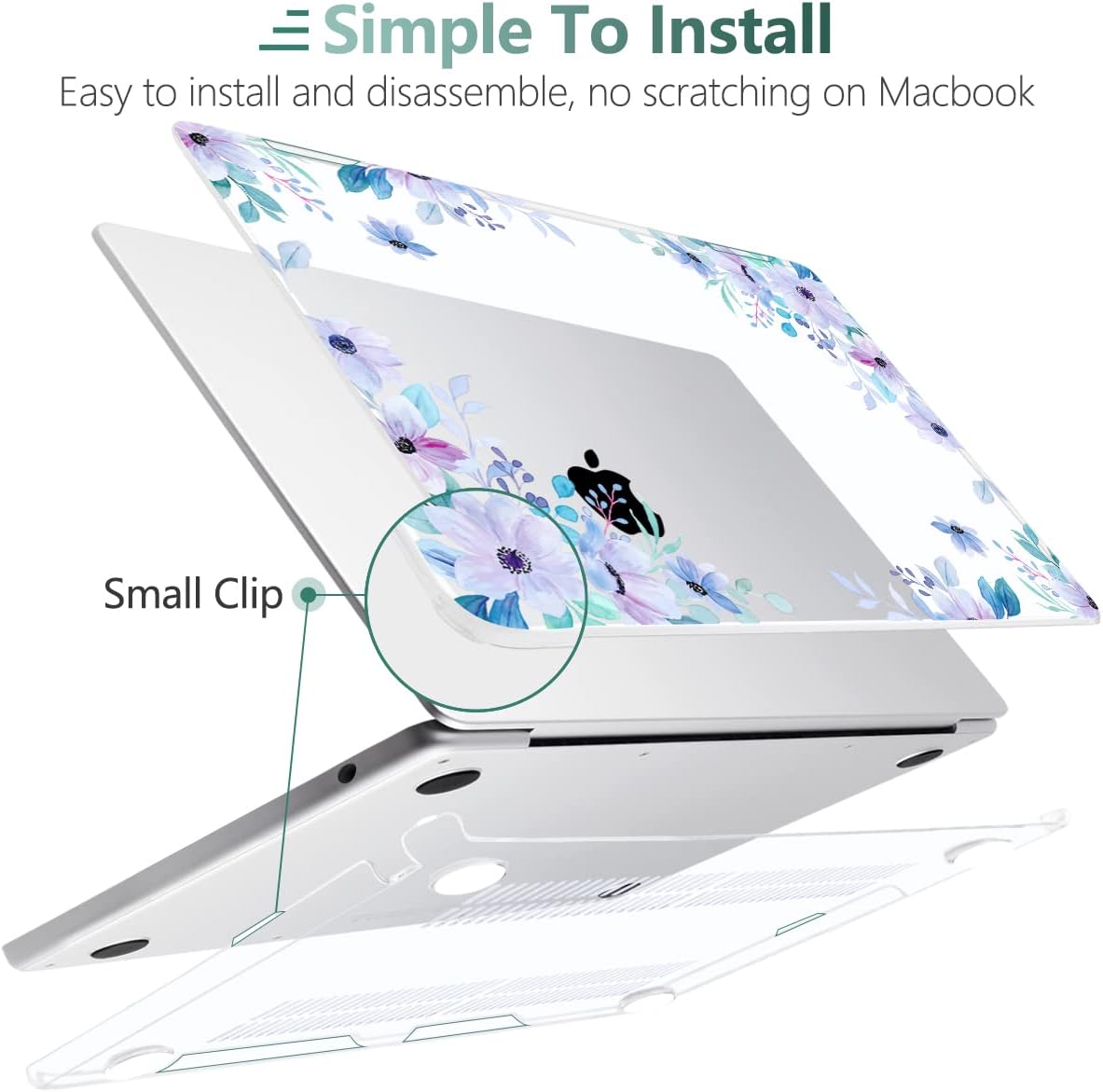 MEEgoodo Case for MacBook Air M4/M3/M2 13.6 inch 2025 2024 2022, Fit Model A3240 A3113 A2681, Compatible with MacBook Air 13 inch, Laptop Hard Shell Case with Keyboard Cover, Soft Purple Floral