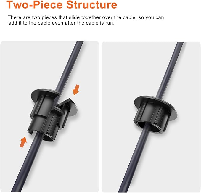 Sactulaz Wall Bushing Grommet for Starlink Dishy Router Ethernet adapter Cable, Starlink Cable Routing Kit Feed-Through for 1 inch Wall Hole and Furnitures Wire Hole (Black, 2 Pack)