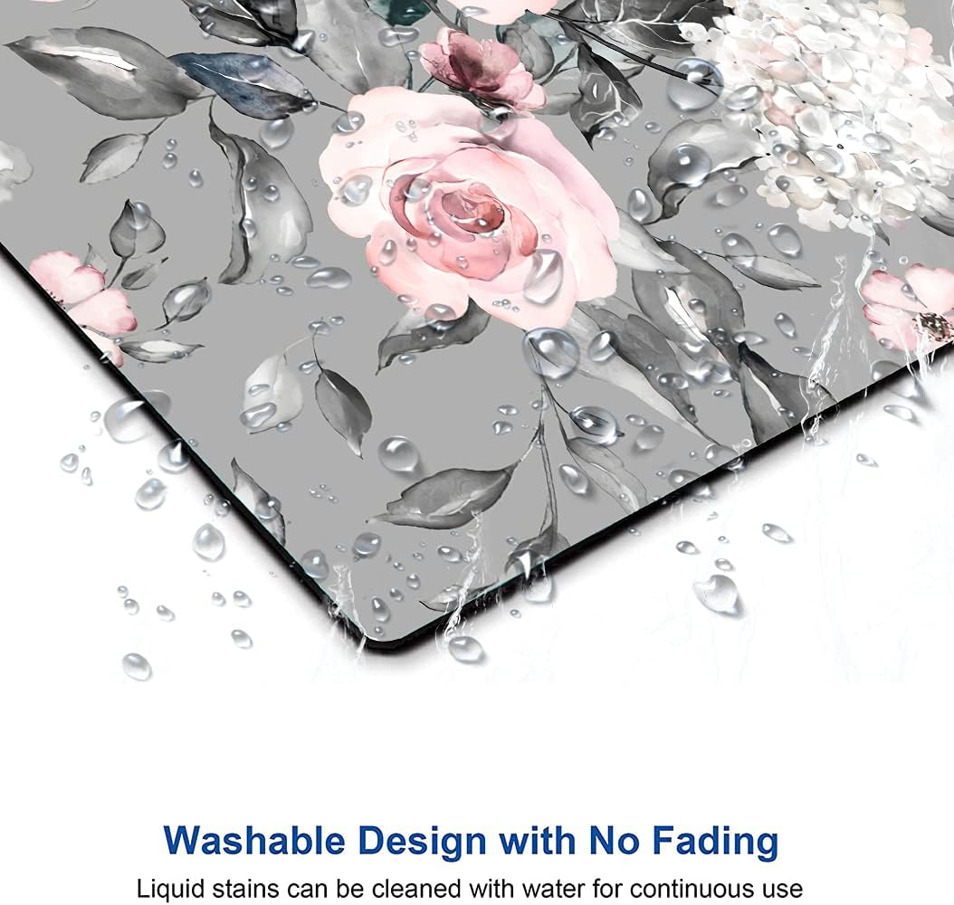 Mouse Pad, Gray Pink Roses Floral Flower Leaves Mouse Pad Rectangle Custom Designs, Waterproof Anti-Slip Rubber Mousepad Office Accessories Desk Decor Wireless Mouse Pads for Computers Laptop