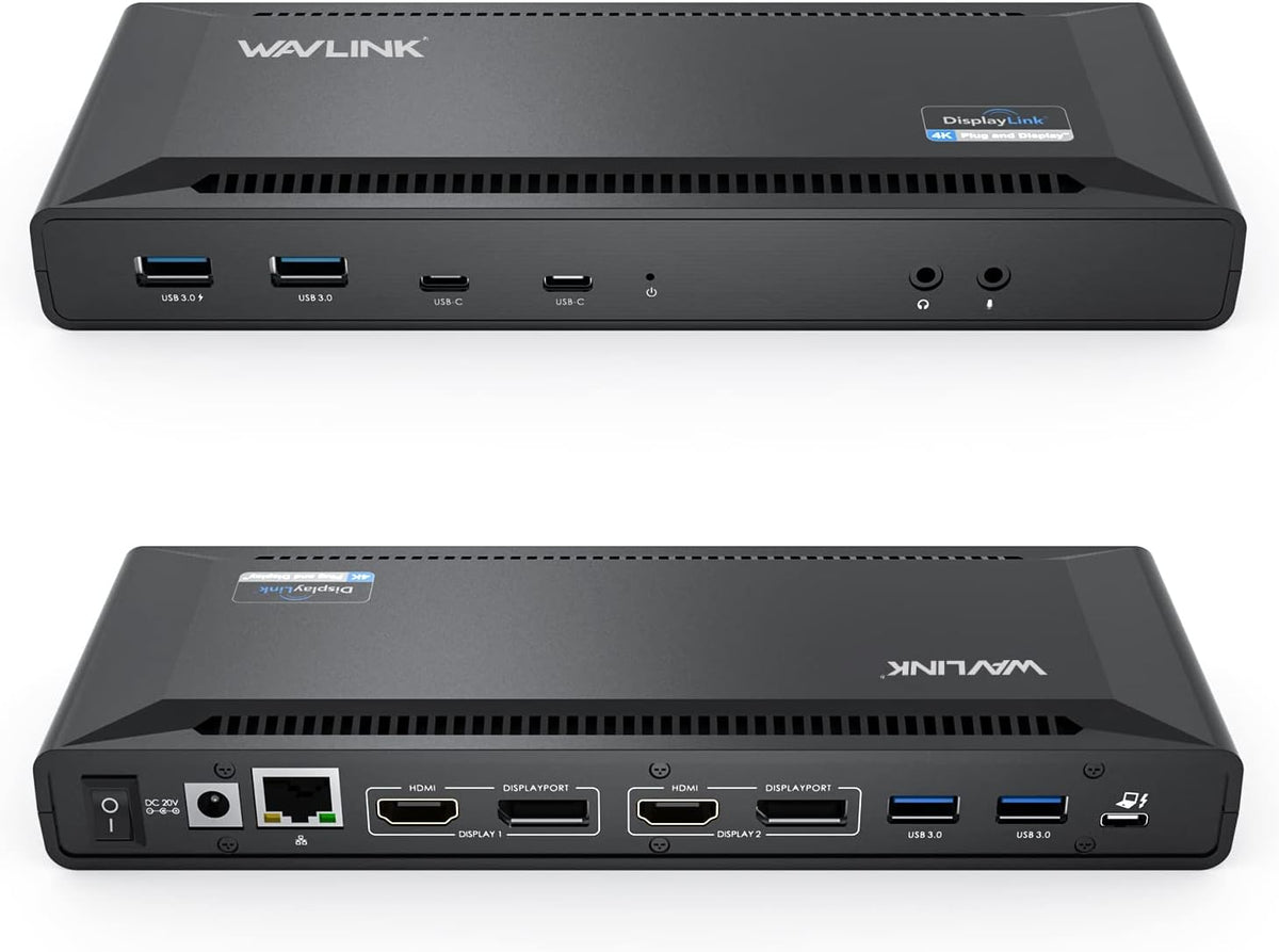 WAVLINK Universal USB C Laptop Docking Station Dual Monitors 5K/4K@60Hz with 65W Host Charging for Thunderbolt 4/3, USB-C Windows, Mac, Chrome, Ubuntu 20.04,22.04(2HDMI, 2DP, 6USB 3.0, 1Gbps Ethernet