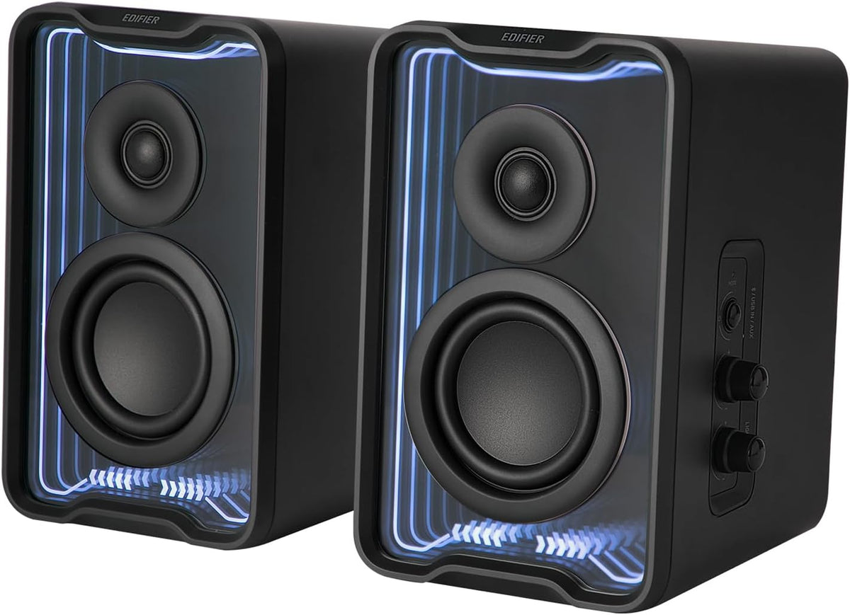 Edifier QR30 2.0 Desktop Active Speaker, Compact Bluetooth V5.4 Computer Speakers, Wireless Bookshelf Speaker, 30W (RMS), 3.5mm AUX & USB-A Wired Input, Dynamic Light Effects, App Control, Black