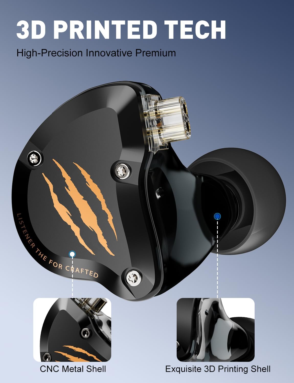 in Ear Monitors Headphones, HiFi Wired Earbuds with Noise Isolating, Type-C with Microphone Earphone, IEM Headset with Detachable Recessed 2Pin Cable for Gaming, Musicians, Singer