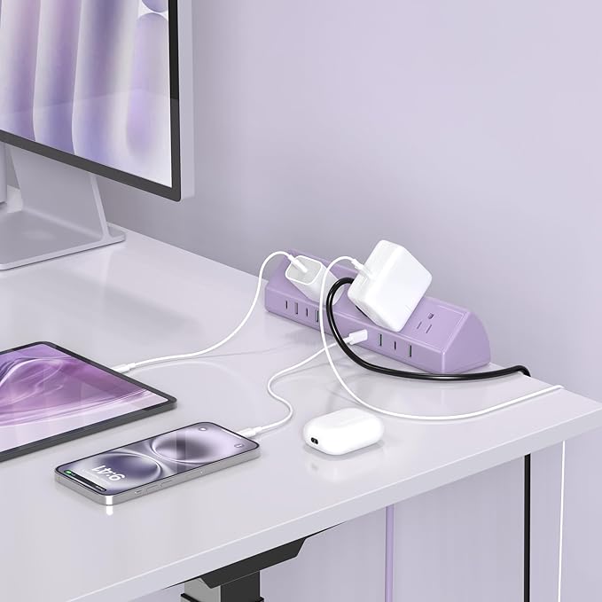 Jgstkcity Desk Clamp Power Strip USB C 45W,Surge Protector,Purple