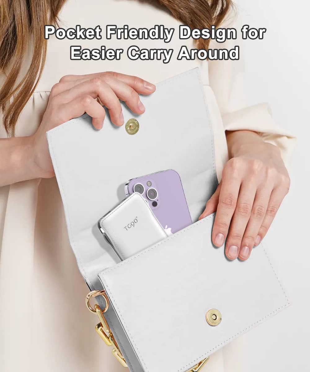 TG90° Cellphone Portable Charger with Built in Lightning and Android Cables Power Bank 10000mah External Battery Packs, USB-C Portable Battery Backup Charger Compatible with iPhone and Android Phones