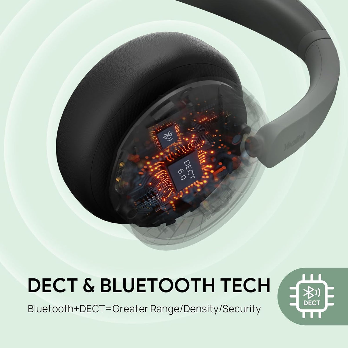 Yealink WH64 Hybrid DECT& Bluetooth Wireless Headset, 492ft Range Mono Teams Headphones with DECT Dongle, 3X Mic, 26H Talk Time, Office Work Portable Single On Ear Headsets for PC,Cellphone,Laptop