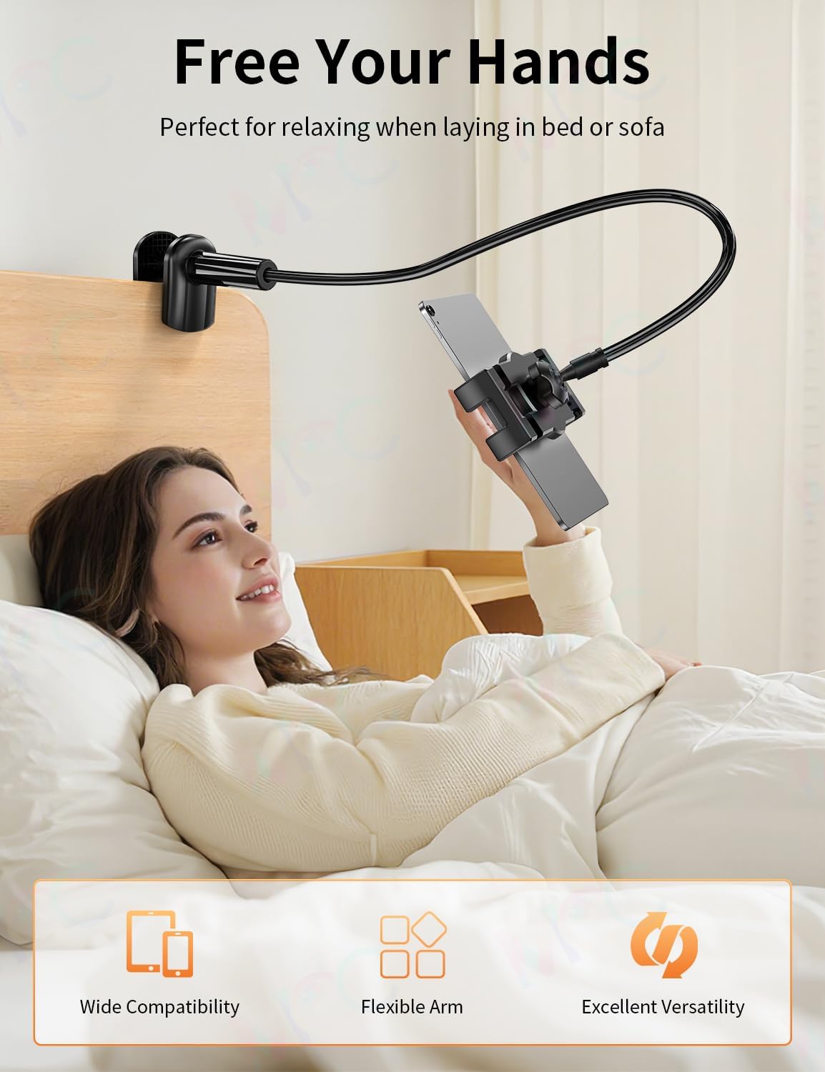 Tablet Stand, Kindle Holder for Reading in Bed, [Flexible Long Arm Gooseneck] [Anti-Slip] [Hands Free]Phone Holder for Bed Desk, i pad Stand for Fire/i pad/iPhone/Switch/Tablet Devices (4.7''-12.9'')