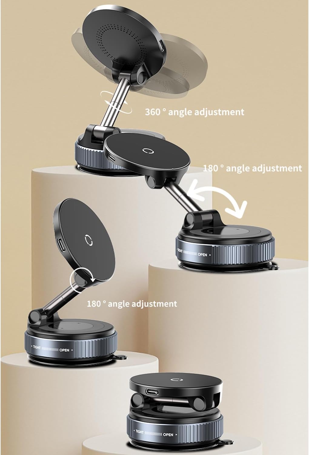 Spinning Vacuum Magnetic Phone Holder 15W Fast Wireless Charger for All Smartphones & All Car Models Holds Like Glue on Bumpy Roads! FCC Certified car Phone Mount Magnetic