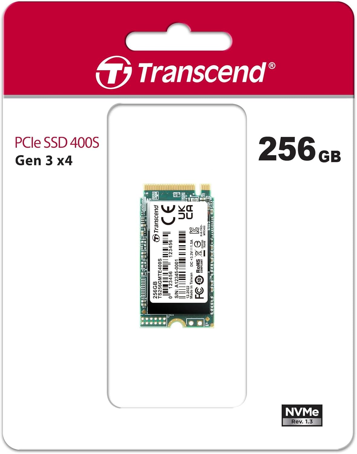 Transcend 256GB MTE400S M.2 2242 PCIe Gen3x4 SSD, Compatible with Ultra-Thin Laptops, Dram-Less Low Power, Up to 2000MB/s, TLC - TS256GMTE400S