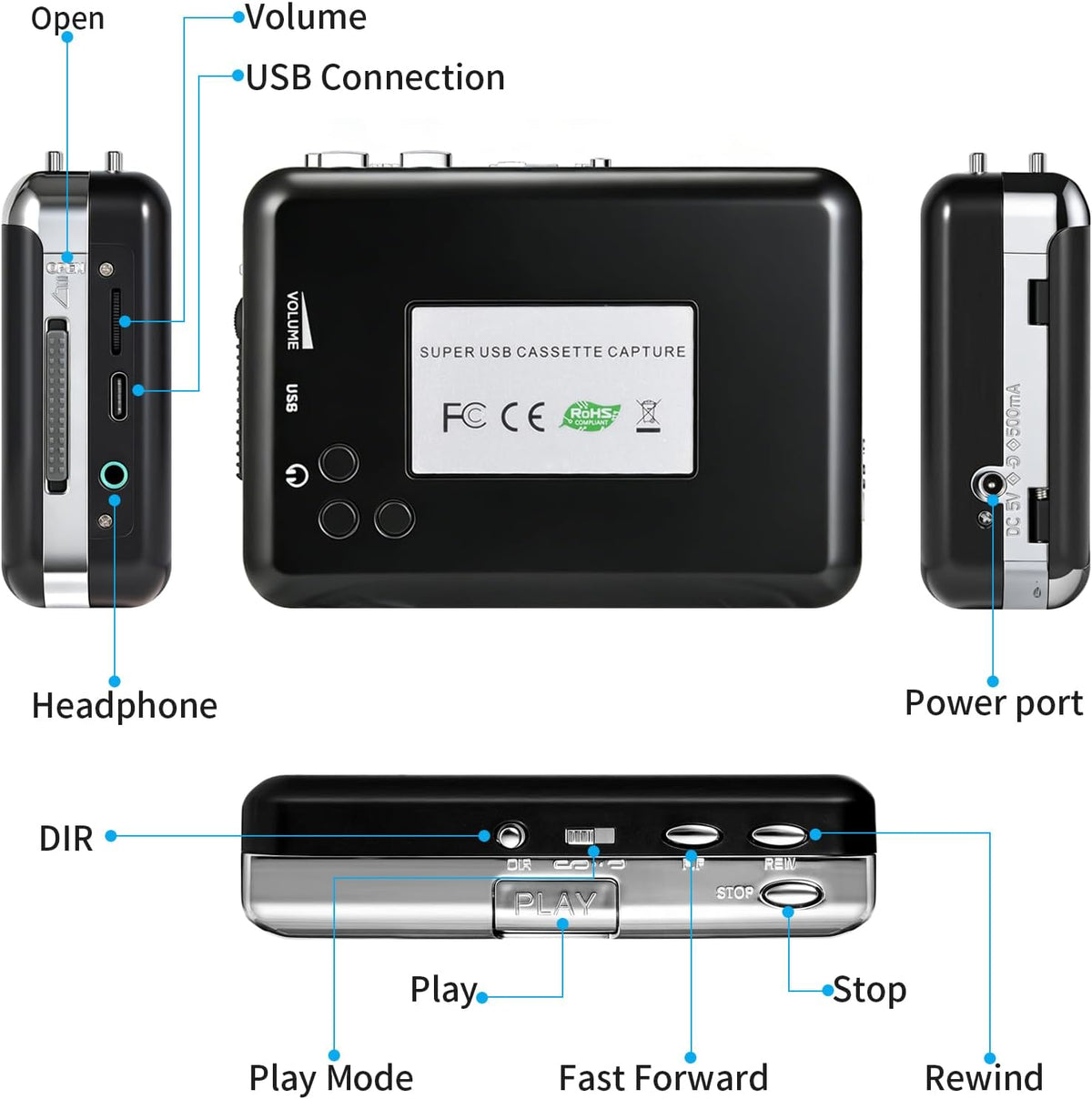 Gxyamen Cassette Cassette MP3 Tape Player Recorder, to Converter with Software, Compatible with Laptops and Personal