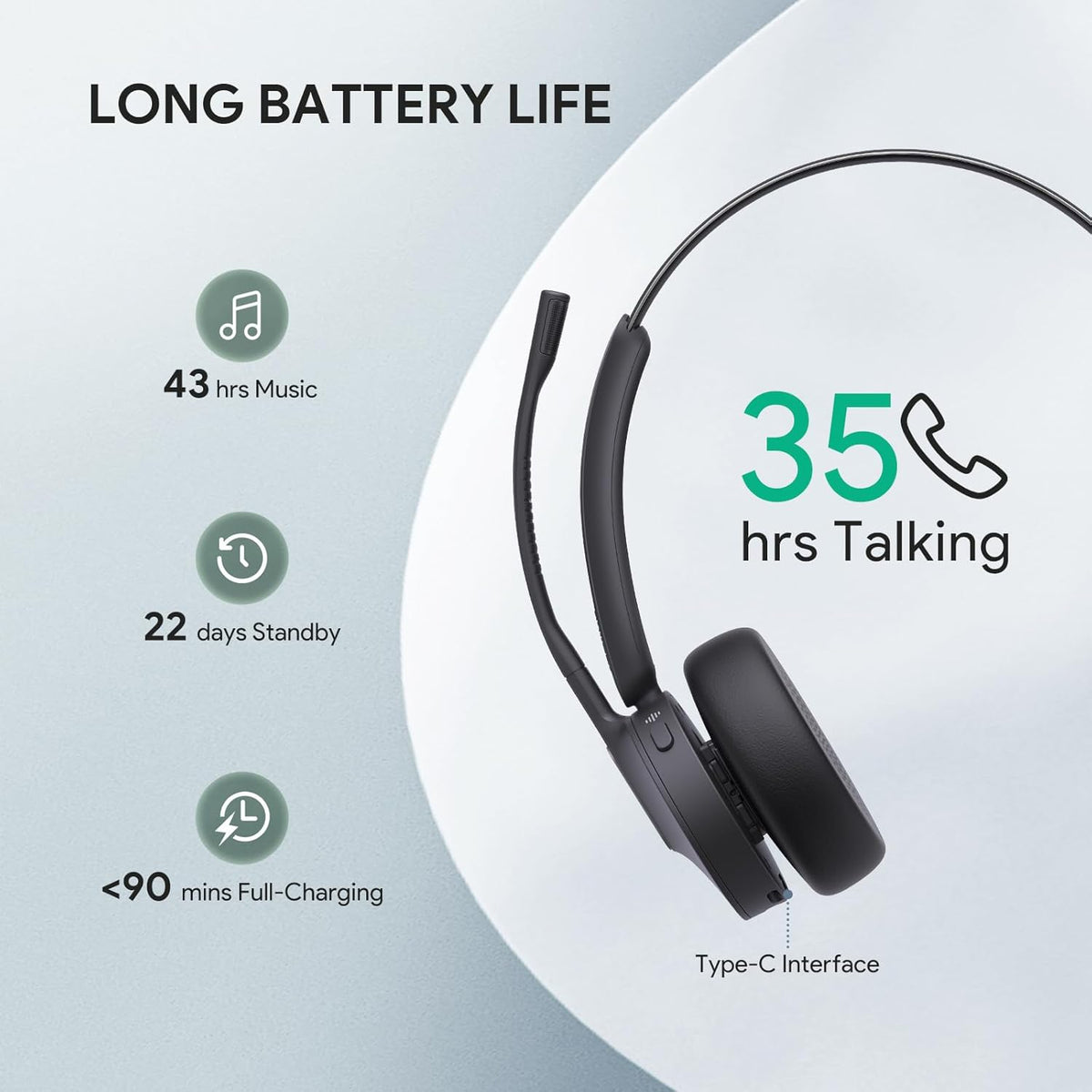 Yealink BH70 Mono Wireless Bluetooth Headset with Microphone for Work, up to 35h Talking Battery Life, 3-Mic Noise Cancellation, 91g Lightweight Microsoft Teams Certified Work Headsets for PC