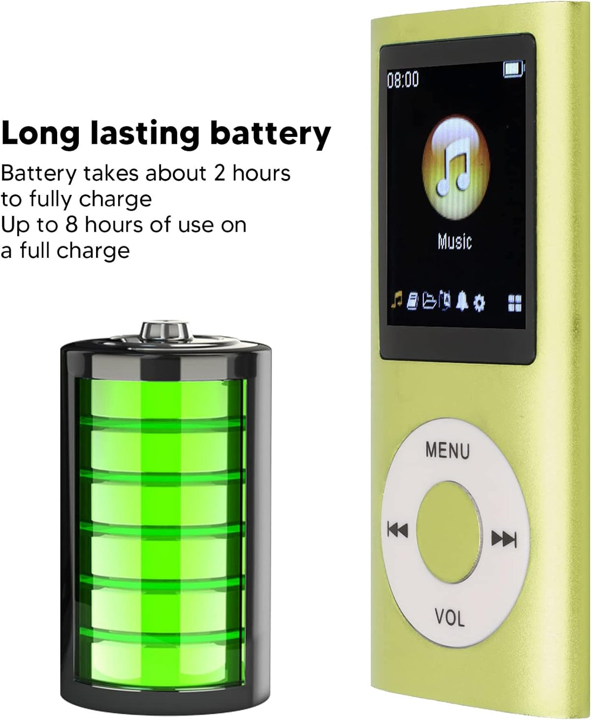 Heayzoki MP4 MP3 1.8 Inch 64G Player, Player, Portable Music Player, Lossless Sound Slim LCD Screen Supports Up