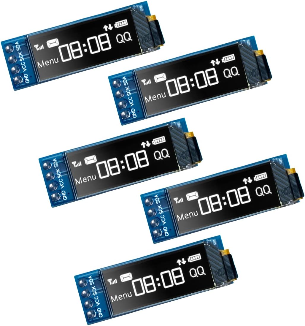Hosyond 5 0.91 Inch I2C 3.3V~5V Pcs OLED Display Module IIC OLED Screen DC Compatible with Arduino Raspberry PI (White