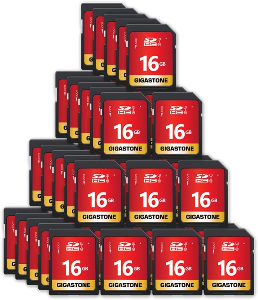 GIGASTONE 16GB SD Card 50-Pack UHS-I U1 Class 10 SDHC Memory Card High Speed Full HD Video Compatible with Canon Digital Camera, SPYPOINT TACTACAM WOSPORTS Trail Camera, with 50 Mini Cases
