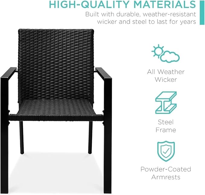 Adjustable Office Computer Chair with Armrest 2pcs Stackable Outdoor Rattan Wicker Dining Chairs with Armrests Steel Frames for Patio(Black)