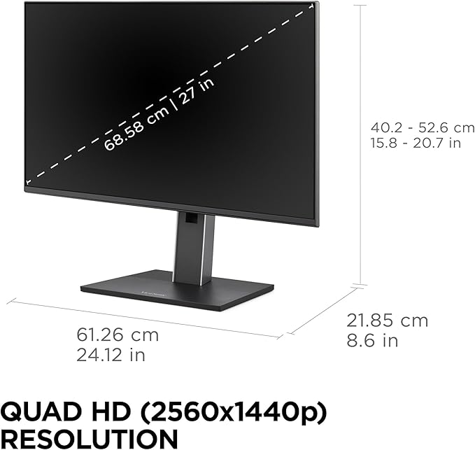 ViewSonic VG2752-2K 27 Inch IPS 1440p Ergonomic Monitor with Tilt Swivel Pivot Height Adjust 100Hz 5-Port USB Hub HDMI DisplayPort and 65W USB C Inputs