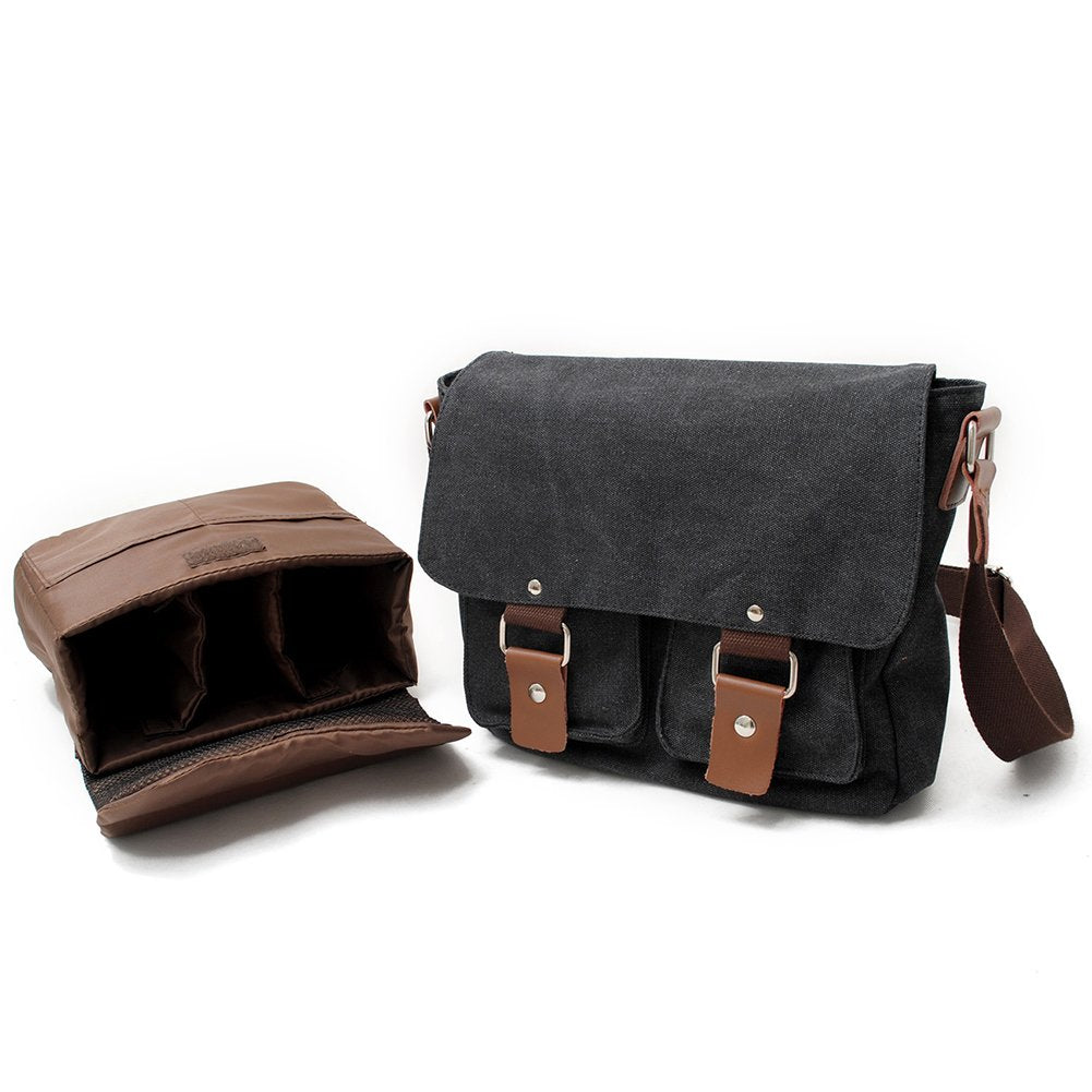 Men's Lightweight Vintage Waterproof Canvas DSLR SLR Shockproof Camera Shoulder Messenger Bag Sling bag