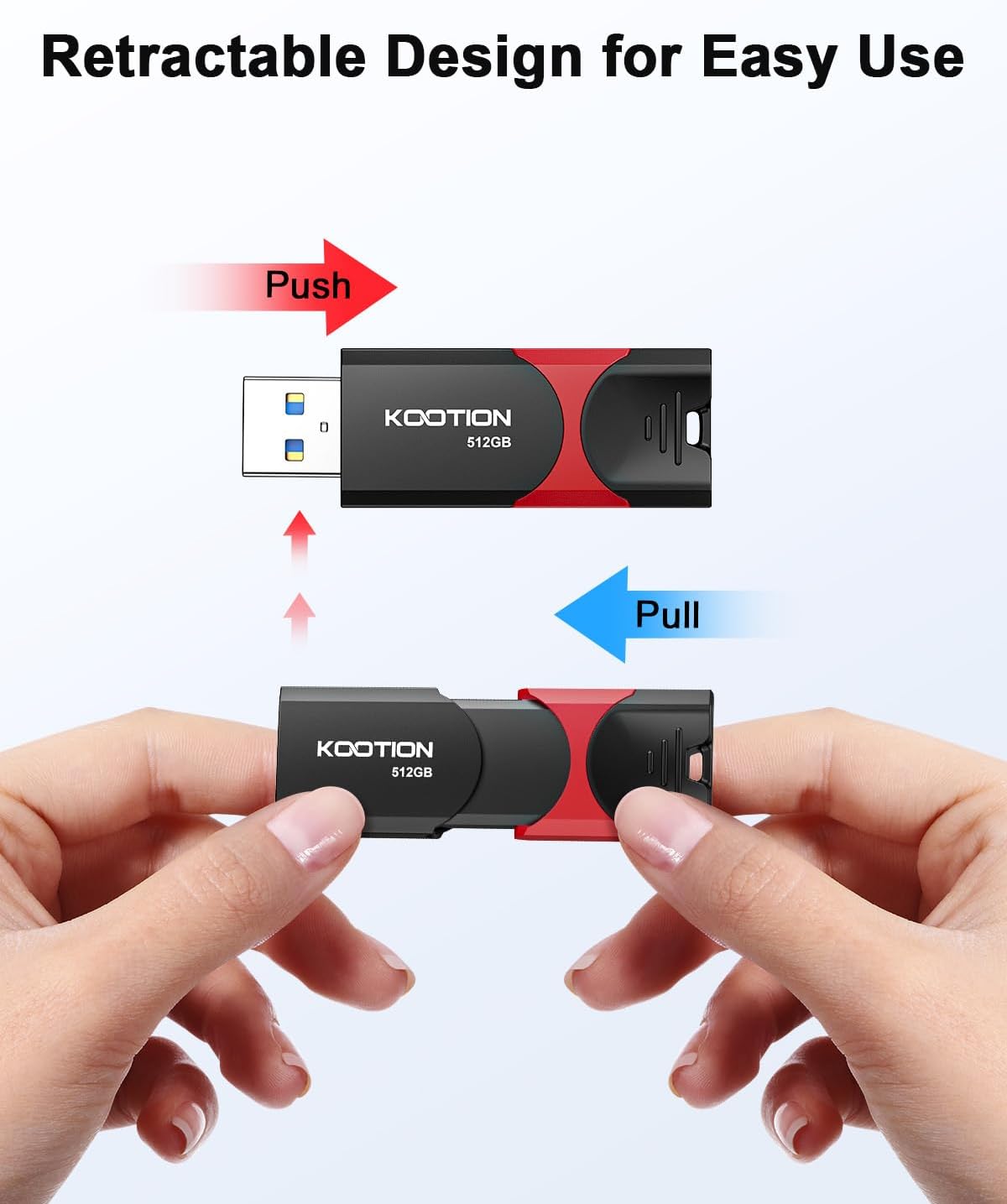 KOOTION 512GB USB Flash Drive 3.0 Thumb Drive, Retractable Zip Drive USB Memory Stick for Backup, Compatible with Laptop/TV/Mac Book/Car Audio