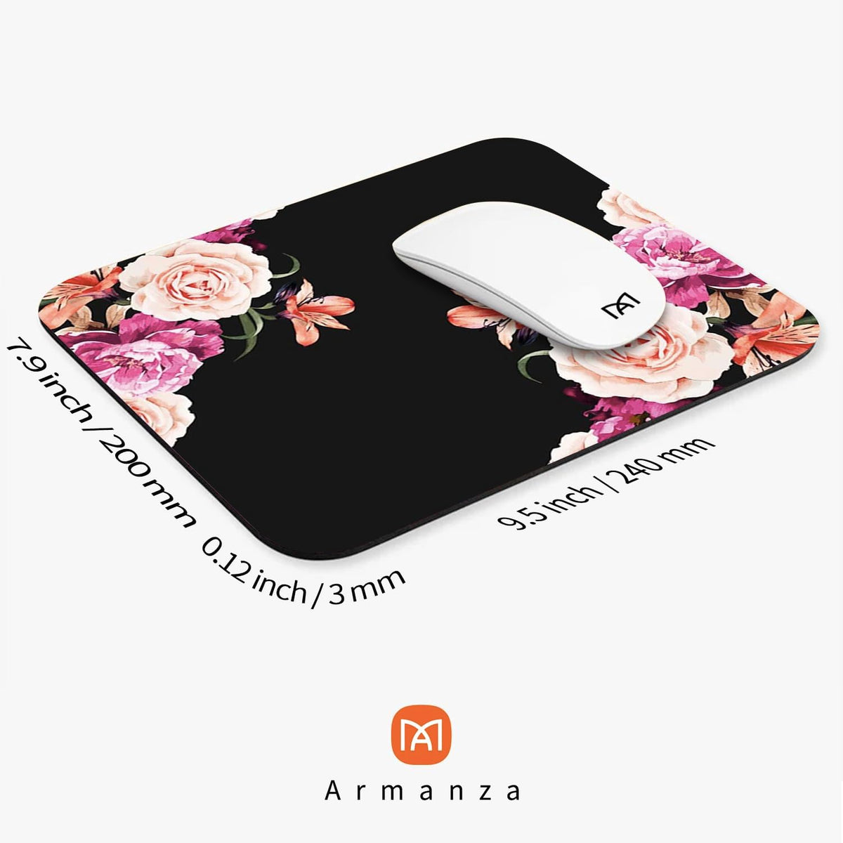 Square Mouse Pad Pretty Peony Flower, Personalized Premium-Textured Custom Mouse Mat Design, Washable Mousepad Cloth, Non-Slip Rubber Base Computer Mouse Pads for Wireless Mouse