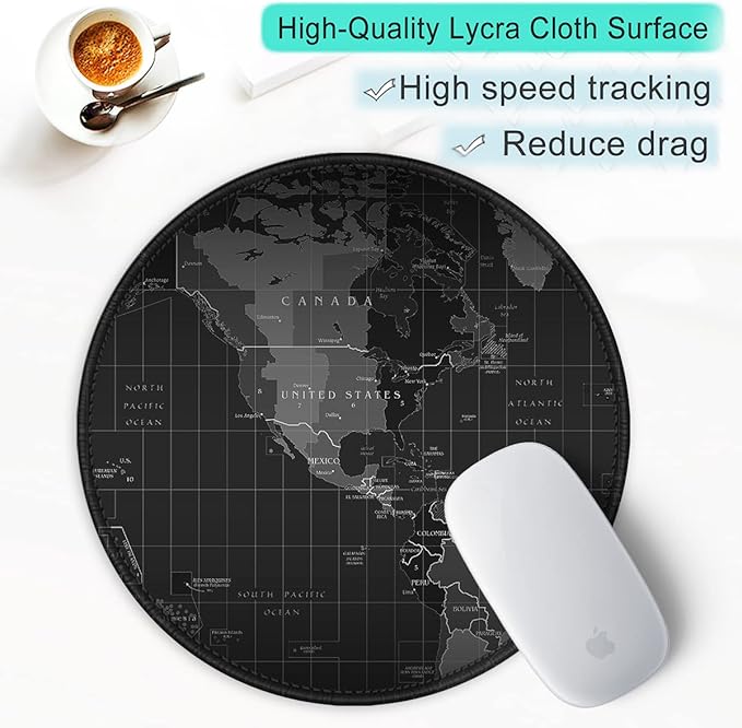 ITNRSIIET Round Mouse Pad with Stitched Edge Premium-Textured Waterproof Non-Slip Rubber Base Desktop Protection Mat Diameter 8.7 inches, Map
