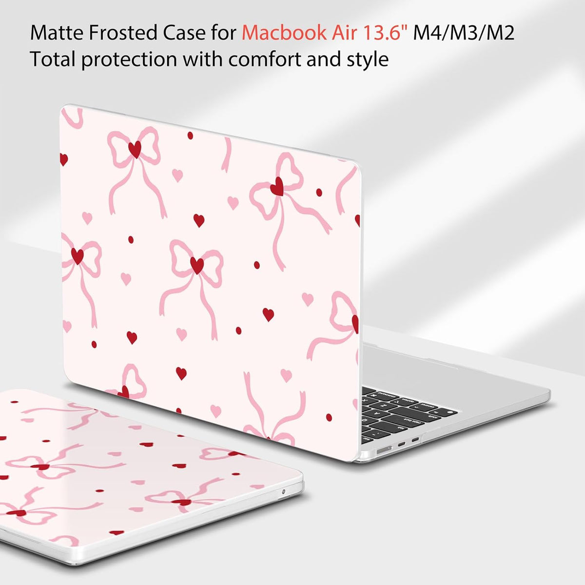 Teryeefi Compatible with MacBook Air 13 inch Case 2025-2022 M4 A3240 M3 A3113 M2 A2681, Plastic Garden Flowers Hard Shell&Keyboard Cover&Screen Film for MacBook Air 13.6 inch, Elegant Pink Bows A011