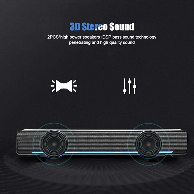 Wendry Computer Speakers3.5mm Computer Sound Bass Surround Sound BoxUSB Powered Portable Soundbar with 3D Stereo Sound and LED Breathing Light