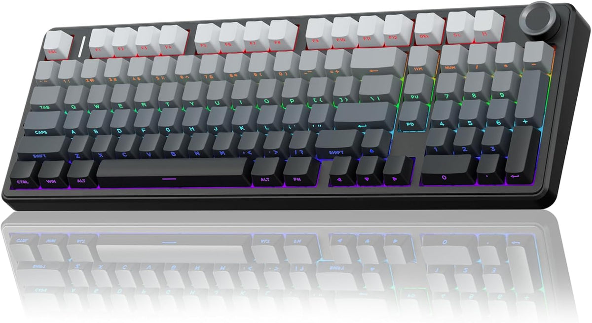 AULA F99 Pro Wireless Mechanical Keyboard with Knob,Tri-Mode BT5.0/USB-C/2.4GHz Hot Swappable Keyboard,Pre-lubed Switches,RGB Backlit PBT Keycaps Computer Gaming Keyboards (Side Printed Black)