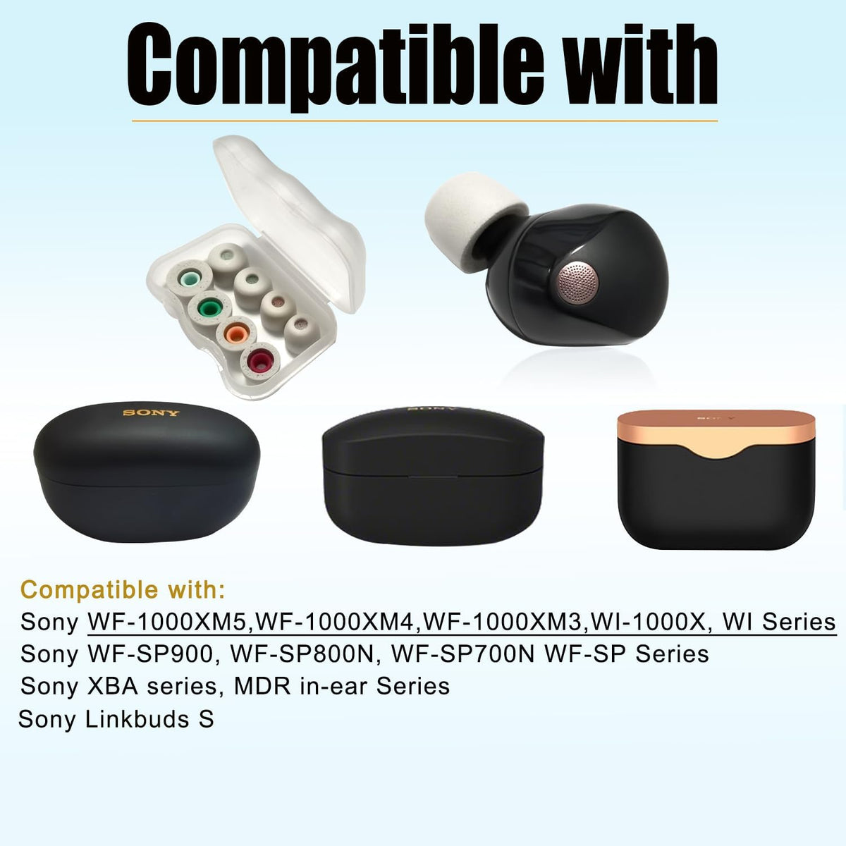 Memory Foam Tips for Sony WF-1000XM5 Replacement Tips for WF-1000XM5 WF-1000XM4 Earbuds Case, 4 Pairs Gray