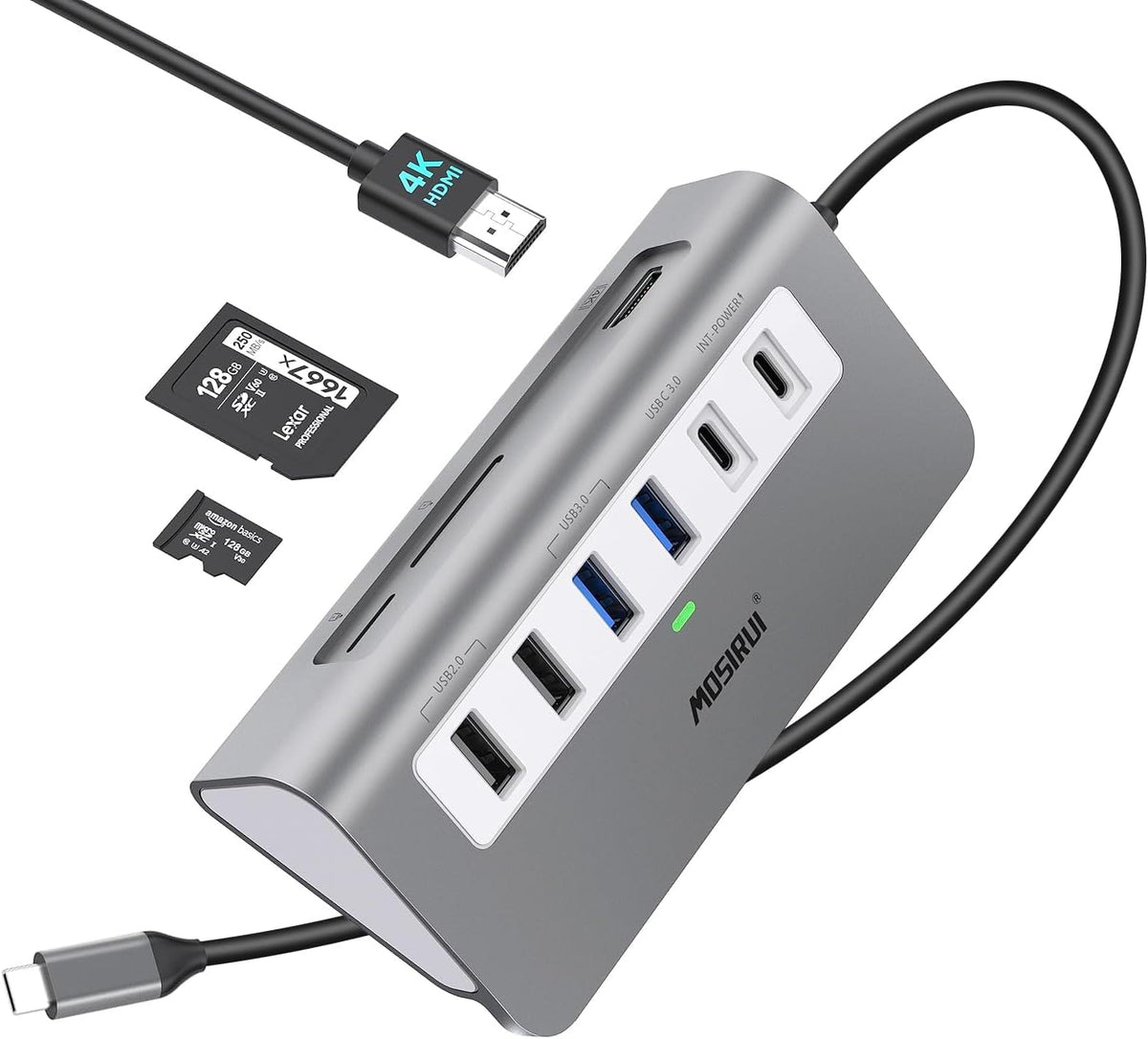 USB C Hub Multiport Adapter,Mosirui 9-in-1 USB-C Docking Station with 4K HDMI,5Gbps Type C 3.0,USB-A3.0/2.0,100W PD, SD/TF for MacBook/Pro iPad/Dell/HP/Desktop/Laptops(50CM)