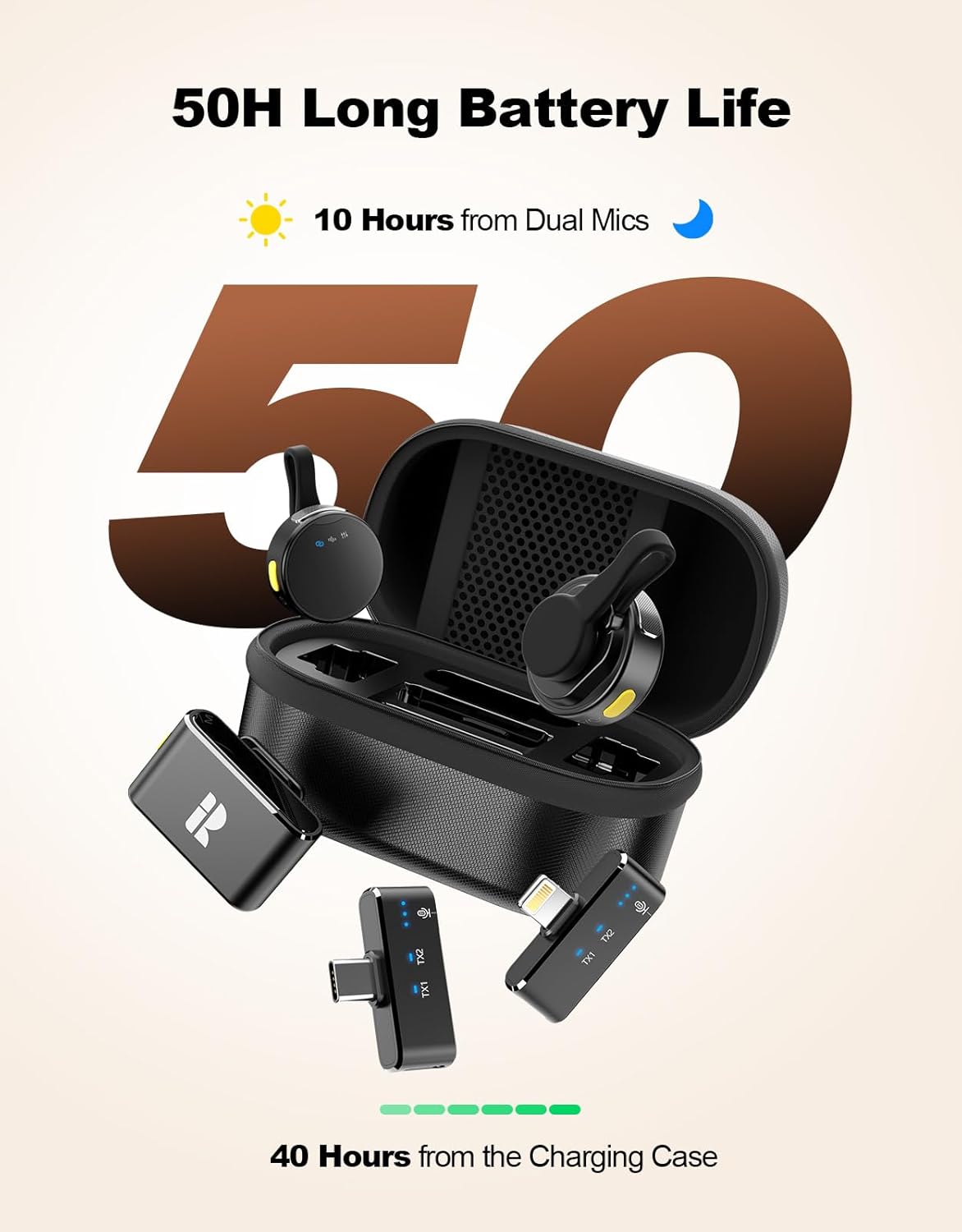 Wireless Mini Microphone for Camera/iPhone/Android/iPad/Laptop, Lav Mic with Charging Case, AI Noise Reduction, 50H Battery, 230ft Range, Lavalier Microphone for Video Recording, YouTube, Vlog