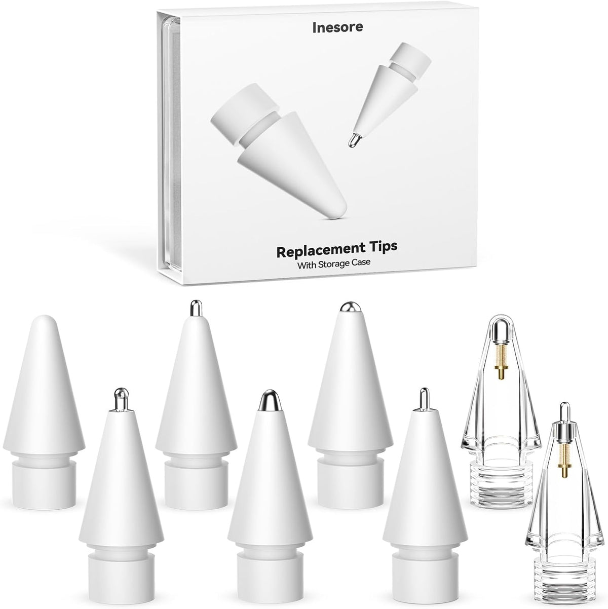 Inesore 8 Styles Replacement Tips for Apple Pencil Pro,Multiple Options Metal Durable Nibs Accessories for Apple Pencil Pro/2nd Generation/1st Gen/USB-C (8 Pack)