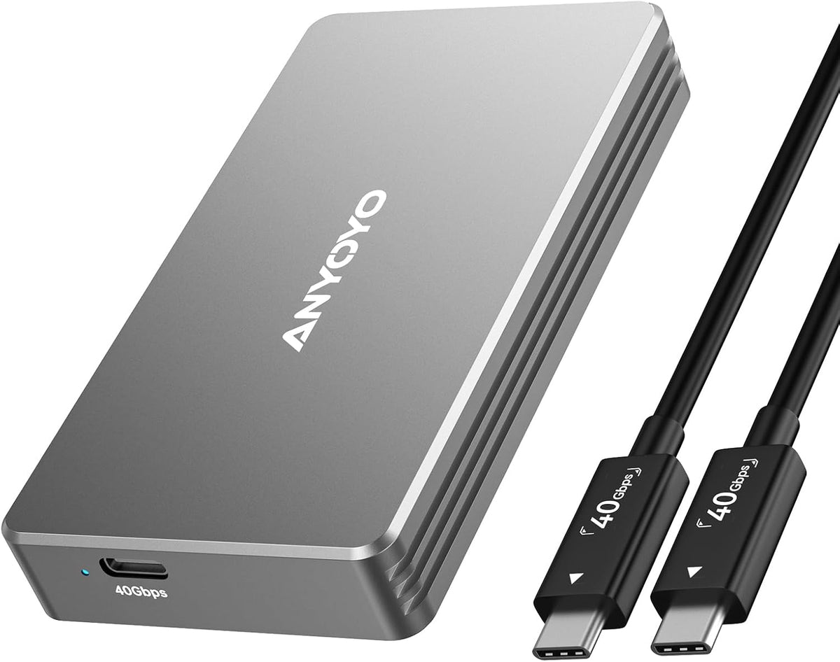 ANYOYO 40Gbps M.2 NVMe SSD Enclosure with Aluminum Alloy for M1 M2 Pro/Max, NVMe Enclosure Compatible for Thunderbolt 3/4/5/USB4/3.2/3.1 Support M/B+M Key Size 2230/2242/2260/2280 up to 2700 MB/s