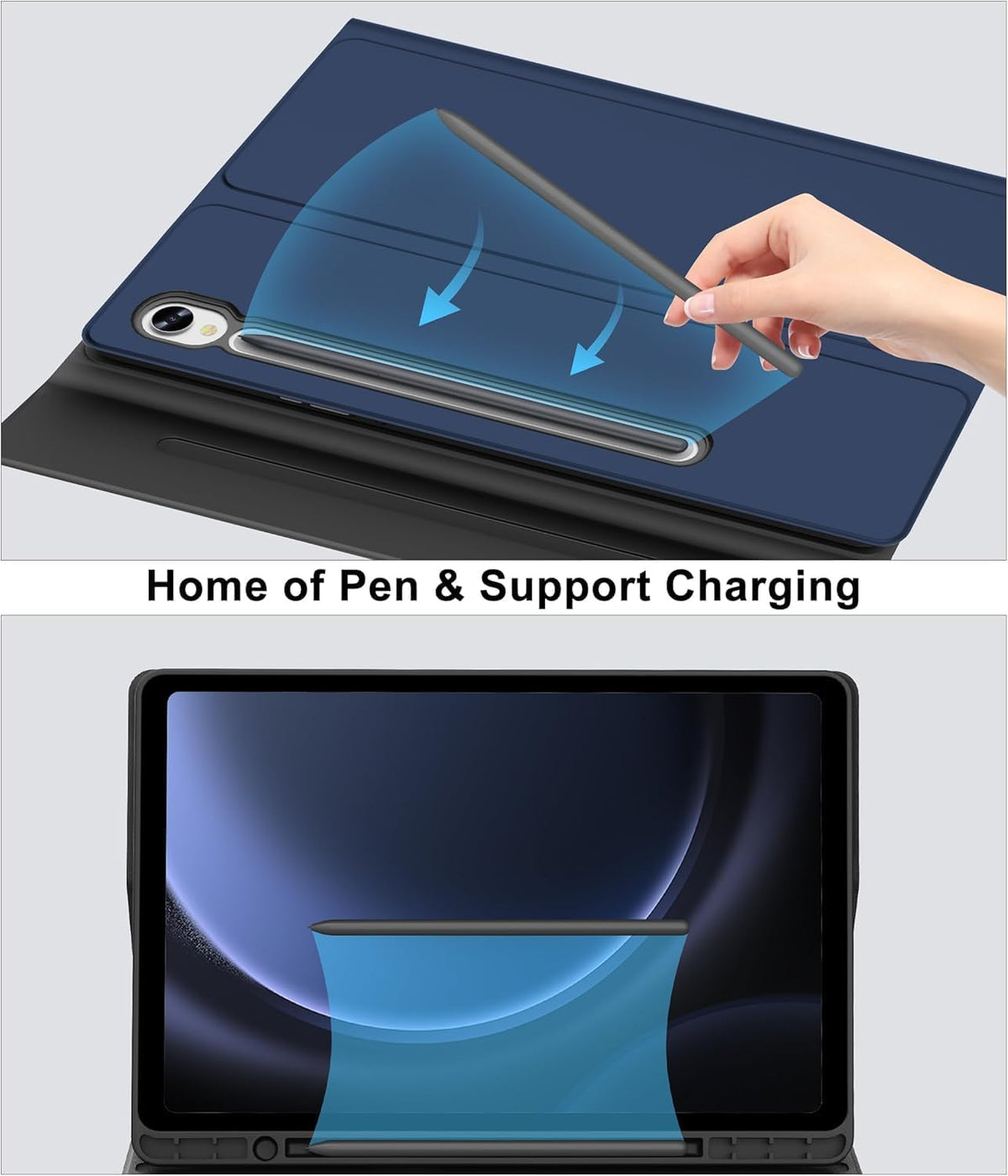 Galaxy Tab S9 FE+/ S9+ /S10+ 12.4 Inch Case with Keyboard, Detachable Bluetooth Keyboard with Pen Holder for Samsung Tab S10+ Plus/S9+ Plus/S9 FE+ Plus/S8+ Plus/S7FE/S7+ Plus 5G 12.4", Navy Blue