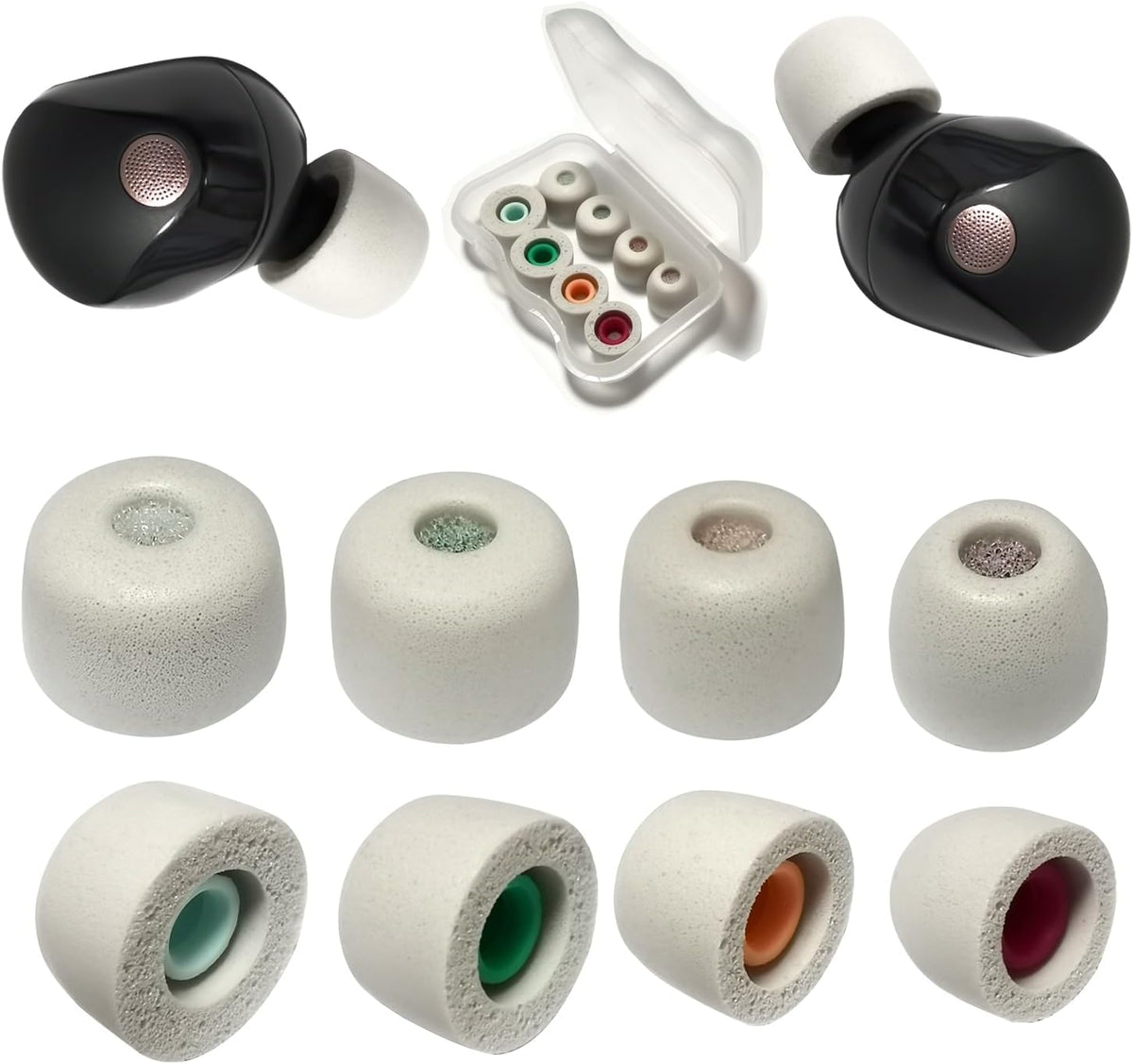 Memory Foam Tips for Sony WF-1000XM5 Replacement Tips for WF-1000XM5 WF-1000XM4 Earbuds Case, 4 Pairs Gray