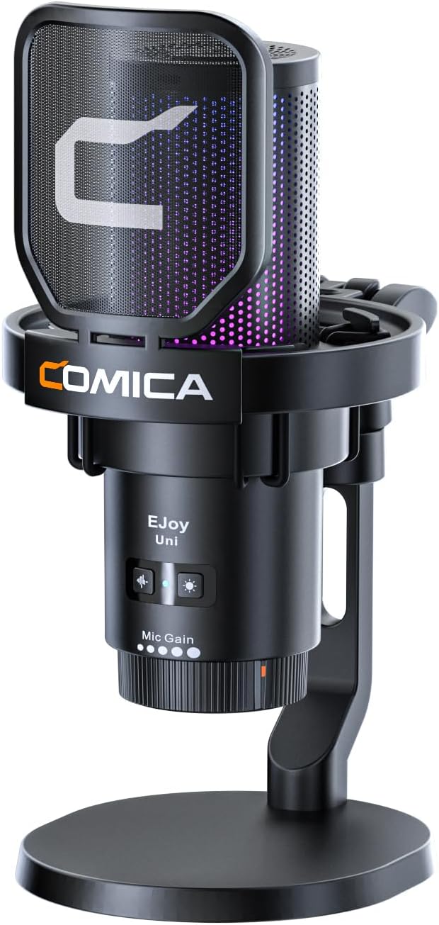 COMICA EJoy Uni USB Gaming Microphone for PC, PS4, PS5, and Mac, RGB Computer Mic for, Twitch/Streaming/Podcasting/YouTube/Recording, Noise Cancellation Mic with Mute, Gain, Monitoring