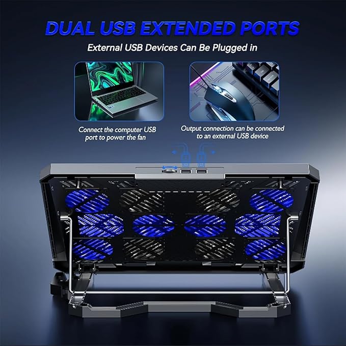 Laptop Cooling pad for Asus Vivobook Pro 16X N7600 Gaming laptops Laptop Cooler with 8 Fan Adjustable Speed 5-Level Height Adjustment Mute Silent2 USB-A PortBuilt-in Phone Stand