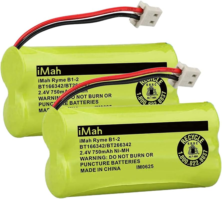 iMah B1-2 BT166342/BT266342 2.4V 750mAh Pack 2-Pack Ryme Ni-MH Battery Replacement for VTech Baby Monitor and Cordless