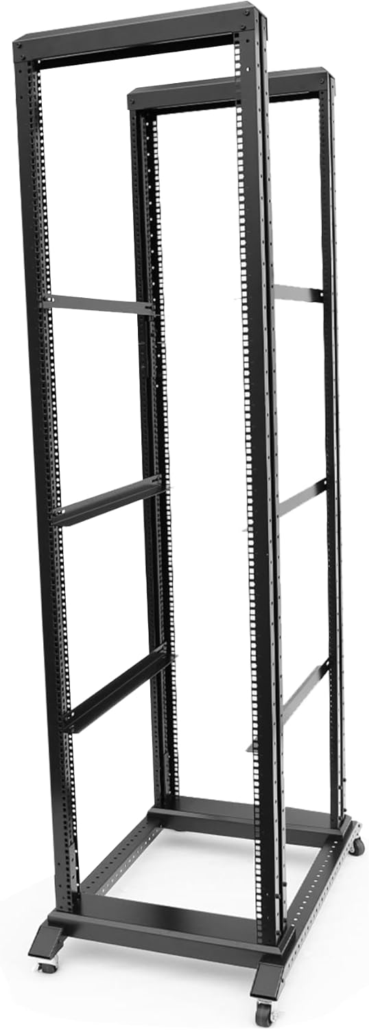42U Server Rack/4-Post 19in Network Rack/Open Frame Rack with Wheels, Heavy-Duty Frame Cabinet/Adjustable Depth 29.75-27.75in GLOBALRACK，(4POST-1000-42U)