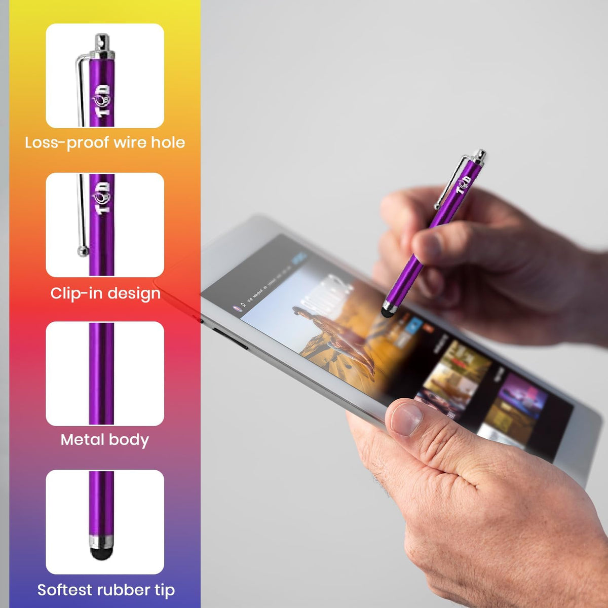 TCD 10 Pack Stylus Pen for Touch Screen, Universal Capacitive Digital Stylus Pen for iPad, iPhone, Tablet, Laptop – Premium Thick Styluses for All Touchscreen Devices with Rubber Tip, Multi Colors