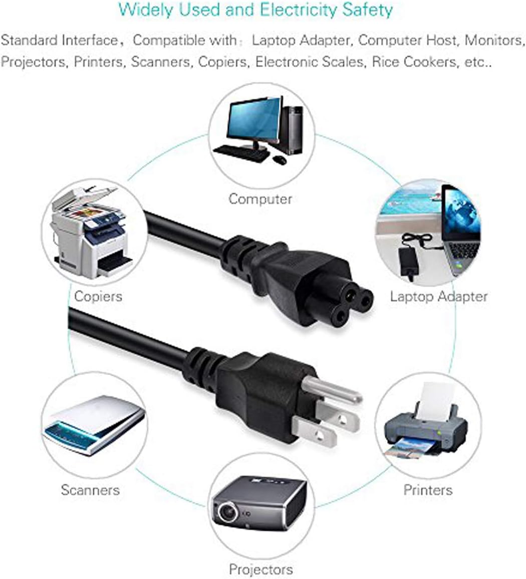 HUYADZ 3 6 5-15P C5 10A 125V 18AWG Prong AC Laptop Power Cord Feet Universal Power Cable for Dell HP LG Lenovo Asus