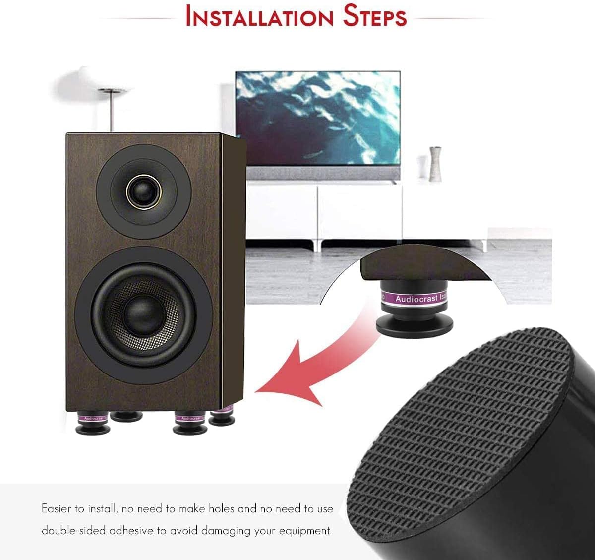 Tertullus 4 Pcs Aluminum Speaker Spike+Isolation Feet for Turntable Amplifier Subwoofer Black