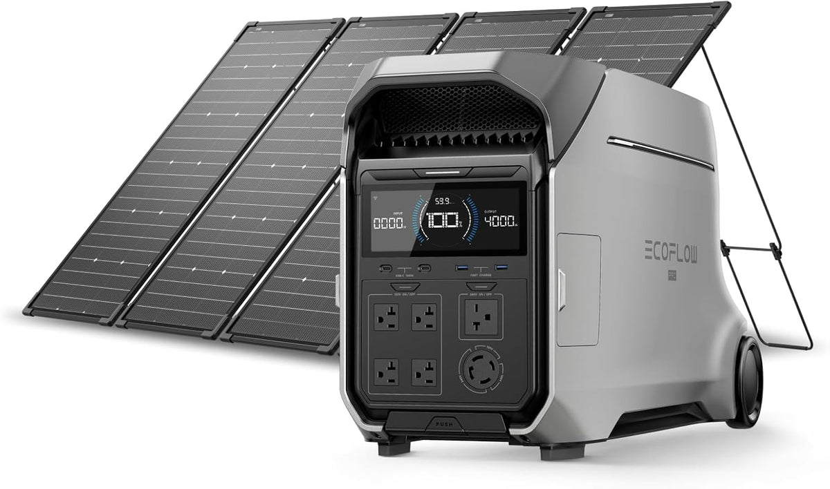 EF ECOFLOW Power Station 4096Wh DELTA Pro 3 with 4X125W Solar Panels, 25% High-Efficiency, 4000W Portable Power Station, AC + Solar Fast Dual Charging For Camping RV
