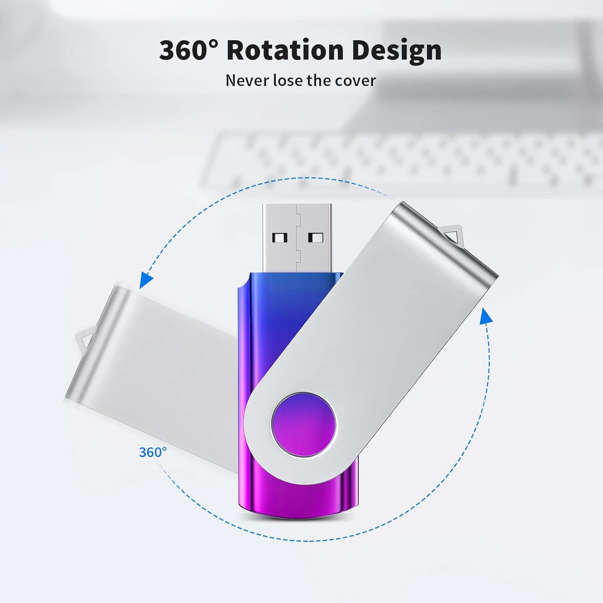 ABLAZE 8GB Flash Drive 2 Pack, USB 2.0 Thumb Drives with Lanyards Swivel USB Memory Stick 8GB（Green and Purple