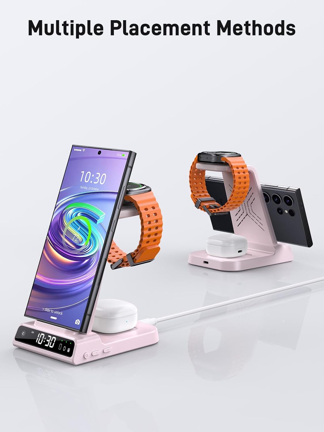 Wireless Charger for Samsung Charging Station, 3 in 1 Android Phone Charger for Samsung Galaxy S25 Ultra/S24 Ultra/S23/Z Fold7/Flip7, Galaxy Watch 8/8 Classic/Ultra/7/6/5, Galaxy Buds 3 Pro/3(Pink)