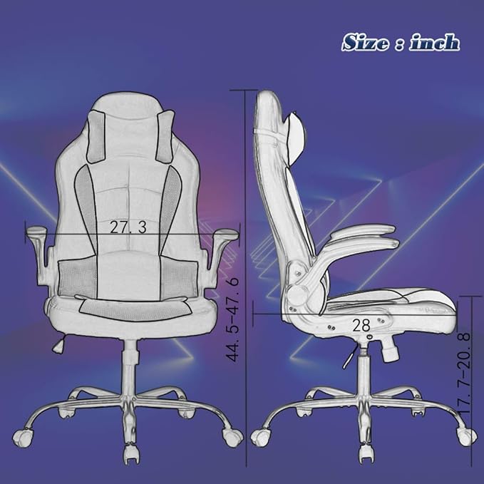Massage Gaming Chair WhiteGamer Chair Video Game Chair for Adults Desk Chair with Lumbar Support Flip Up Arms Rolling Chair with Wheels for Adults PU Leather Computer Chair