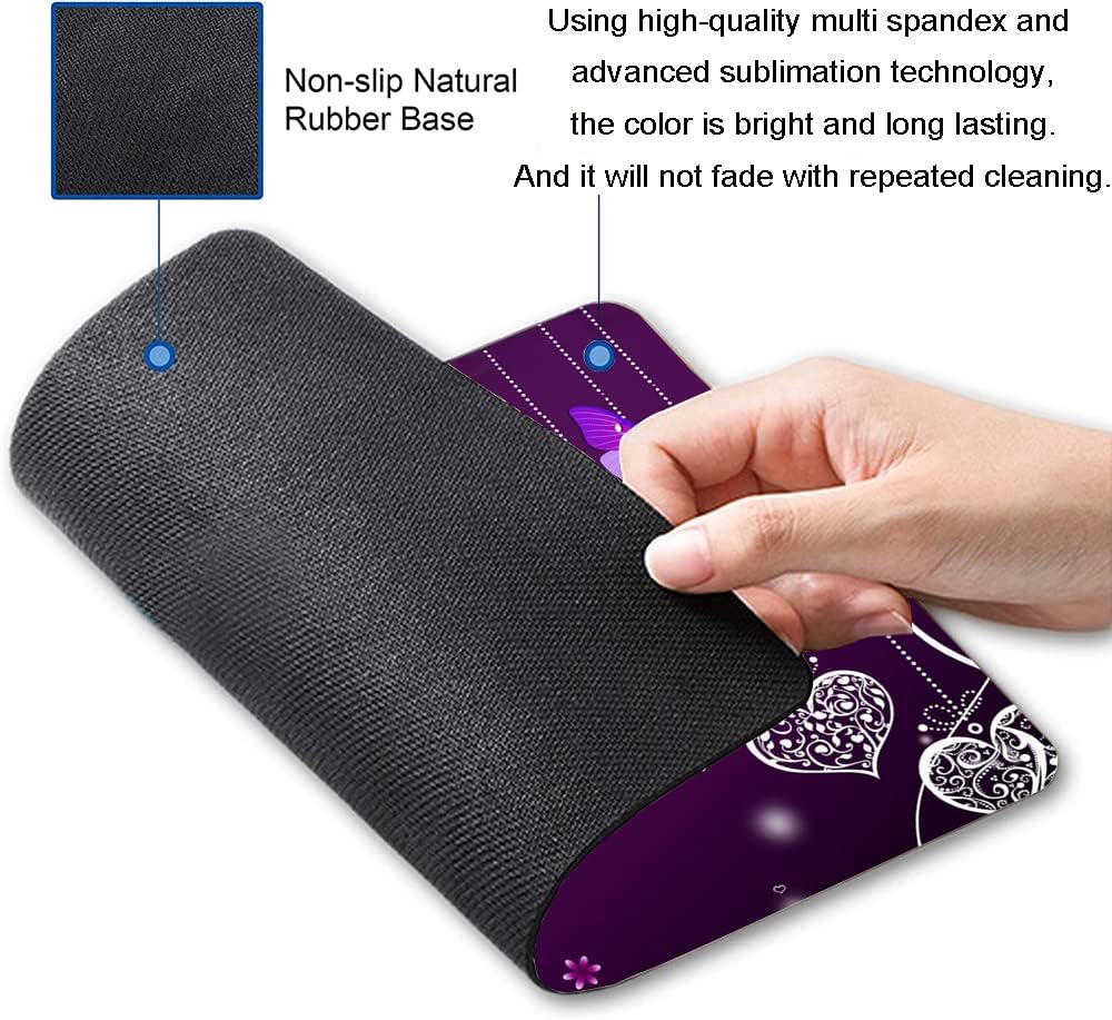 Mouse Pad, Premium-Textured Mouse Mat, Non-Slip Rubber Base Mousepad for Laptop, Computer & PC,9.5×7.9 in, Purple Heart Butterfly