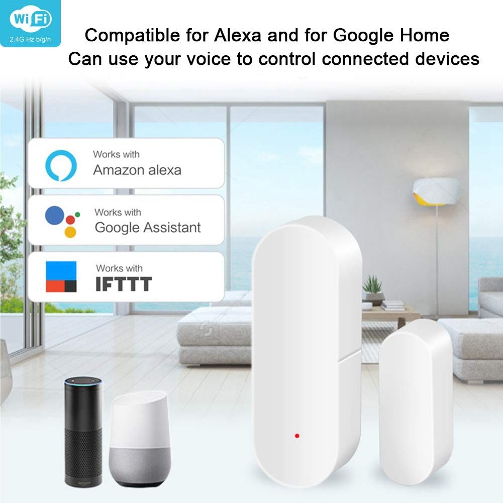 Smart Door Window Sensor,Door Open Closed Alarm Detectors Compatible Home and Tuya Voice Control,Real Time SMS Notification