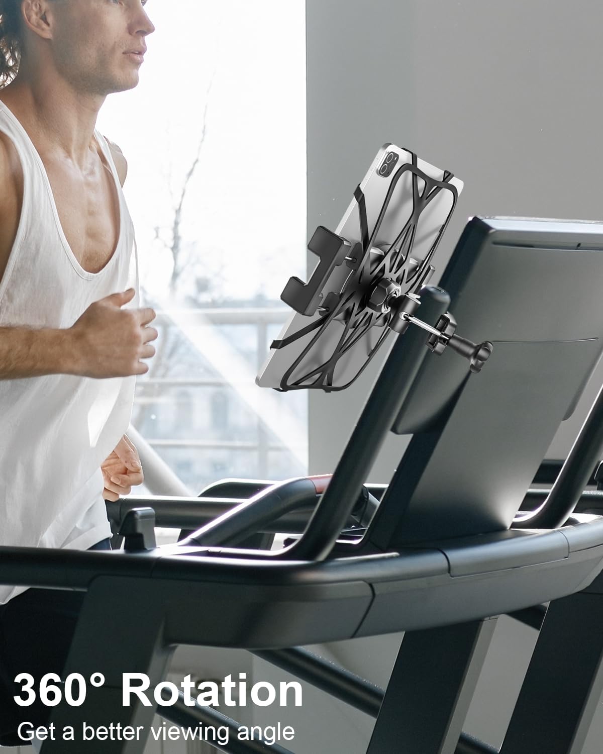 woleyi Spin Bike Tablet Holder - Treadmill Tablet Mount Handlebar Clamp for Indoor Bike Peloton, Stationary Exercise Bicycle Clip for 4.7-13" Tablets iPad Pro, Air, Mini, Galaxy Tab, Fire HD, iPhone