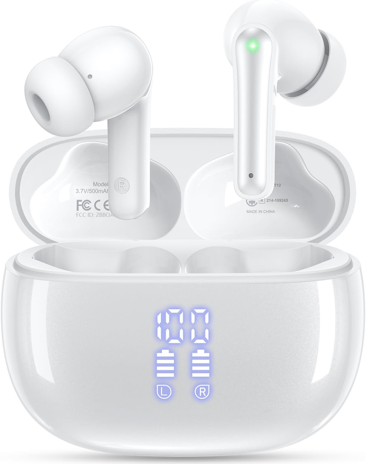 Wireless Earbuds, Bluetooth Ear Buds Headphones with LED Charging Case, Deep Bass Stereo Sound, 40 Hours Playtime, IP7, Lightweight in-Ear Earphones for iPhone Android Sports Workout