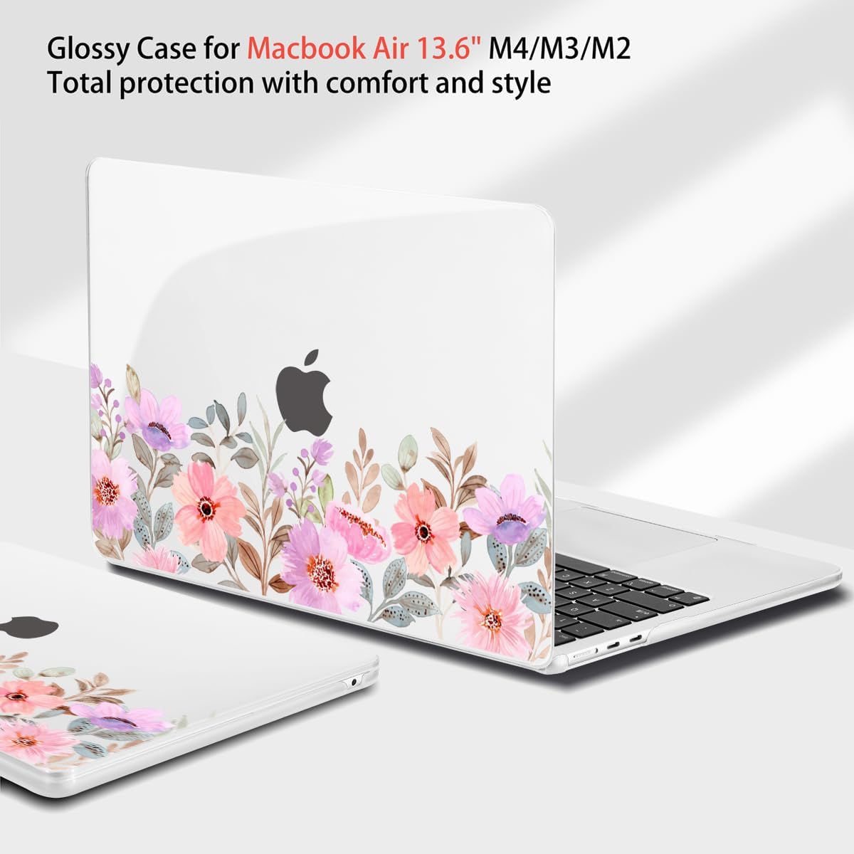 Teryeefi for MacBook Air M4 M3 M2 13 inch Case fits Model A3240 A3113 A2681, Hard Shell for MacBook Air 13.6" 2022-2025 Released Case with Keyboard Cover+Screen Protector, Pink Flower Garden-A